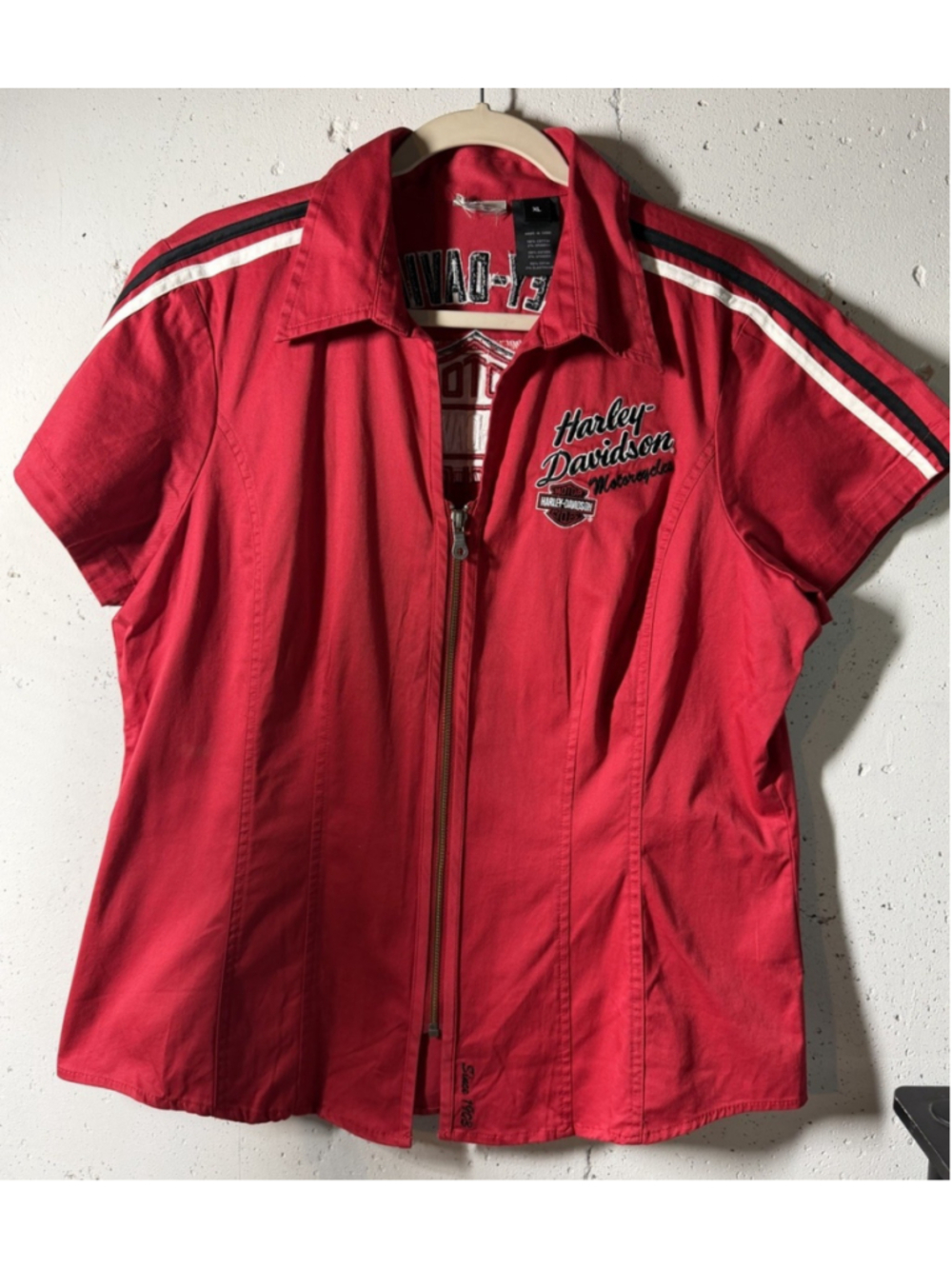 Women's Harley Davidson Riding Mechanic Zip Up T-shirt Orange/Black Sz XL